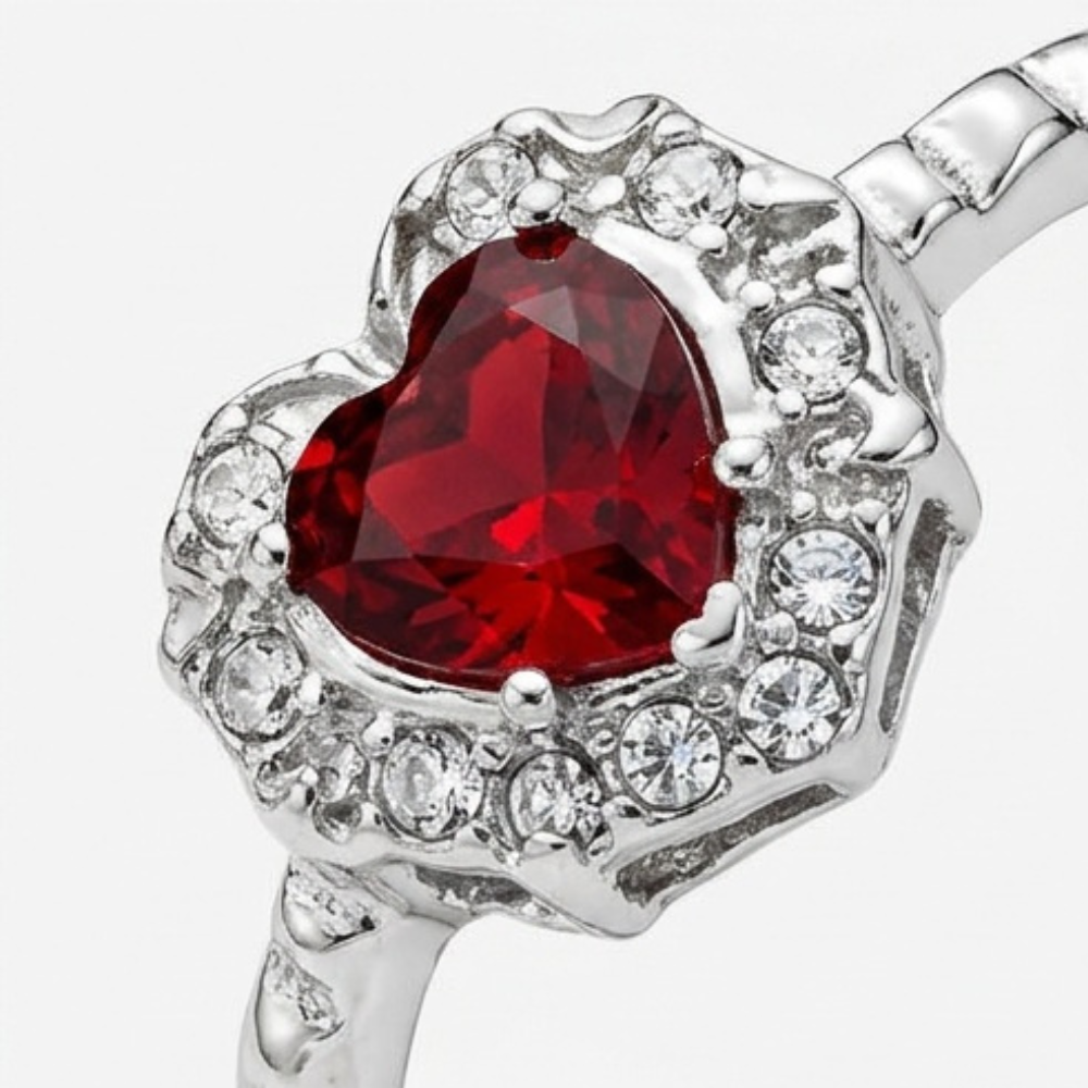 Pierced Heart Ring Set with Garnet Stone