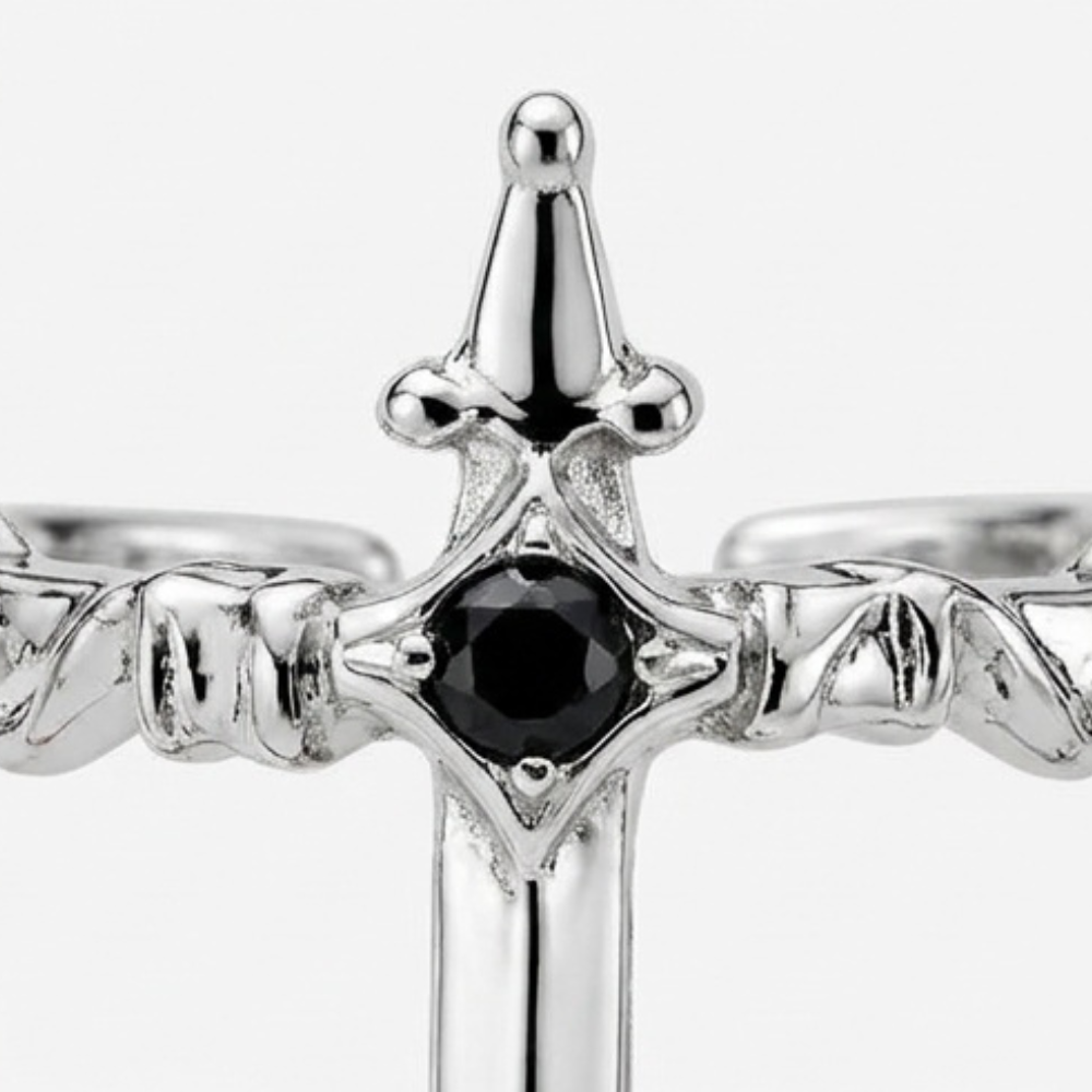 Pierced Heart Ring Set with Garnet Stone