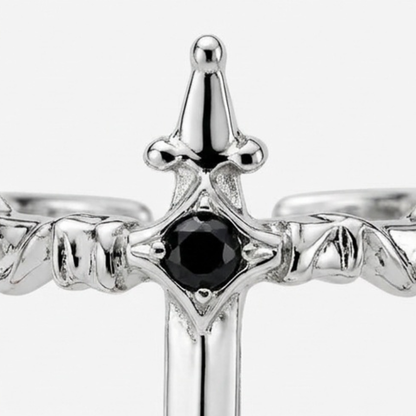 Pierced Heart Ring Set with Garnet Stone