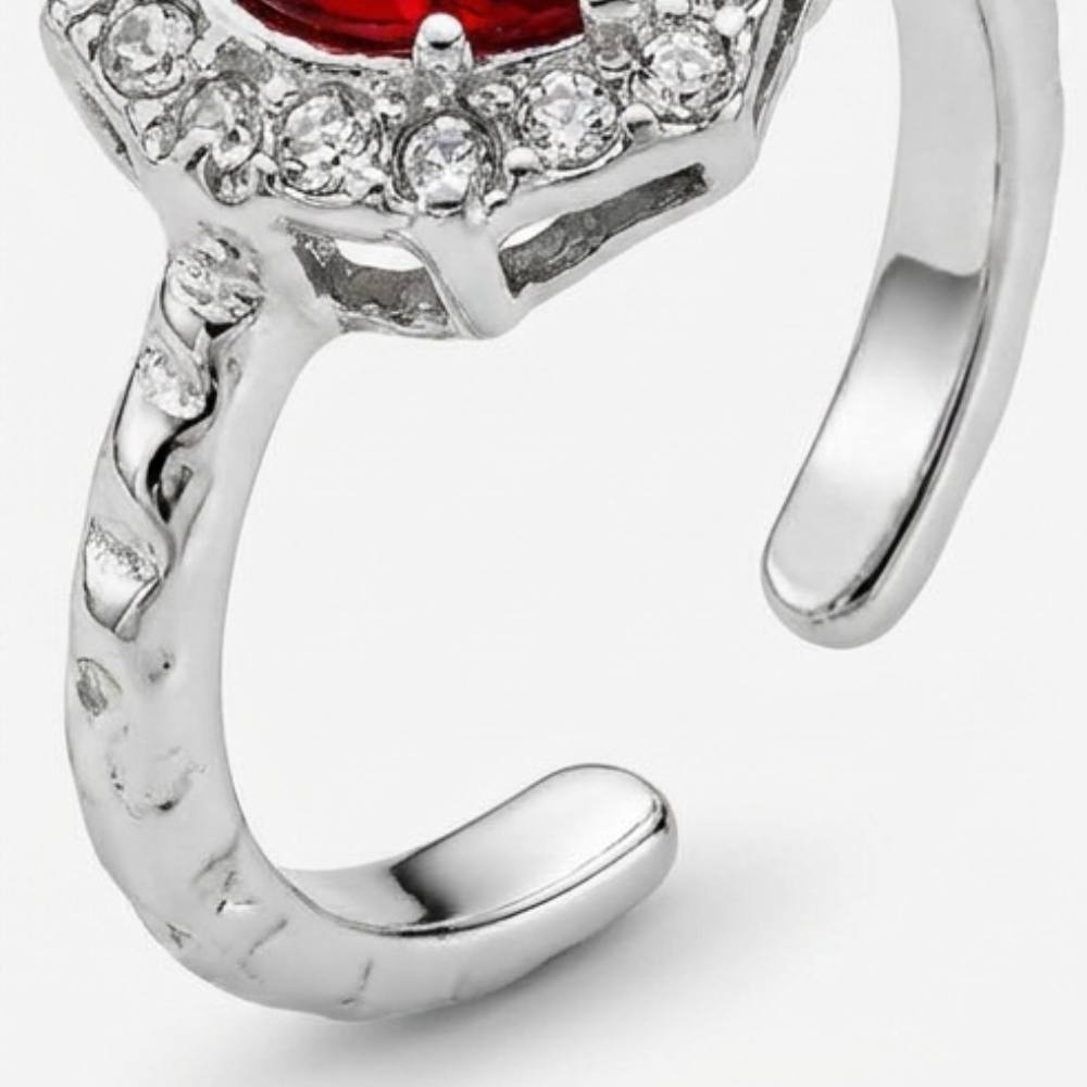 Pierced Heart Ring Set with Garnet Stone