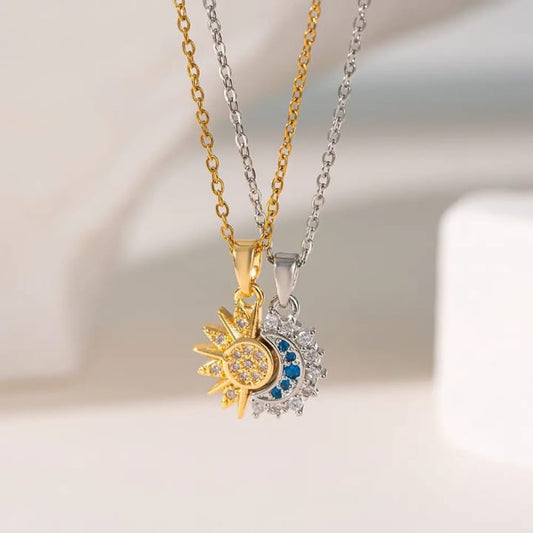 Stainless Steel Magnetic Sun Moon Couple Locket