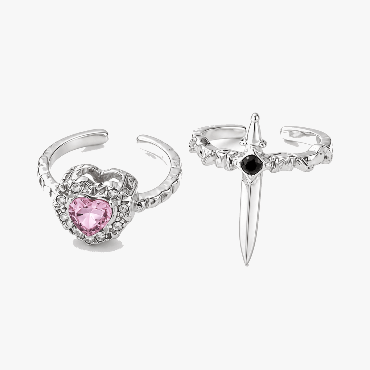 Pierced Heart Ring Set with Garnet Stone