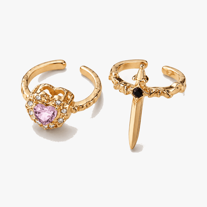 Pierced Heart Ring Set with Garnet Stone